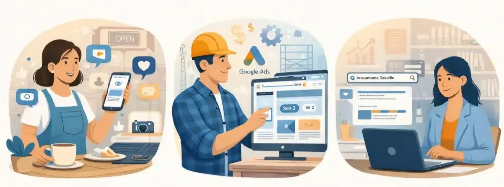 Diverse businesses utilizing online platforms.