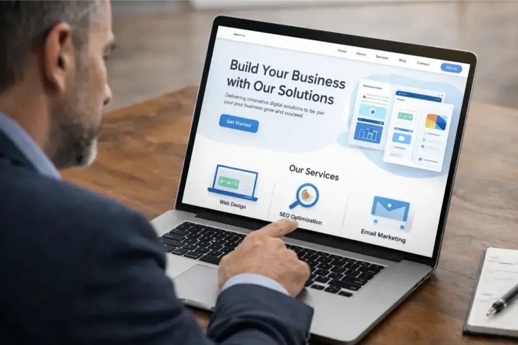 Person using laptop for business solutions.