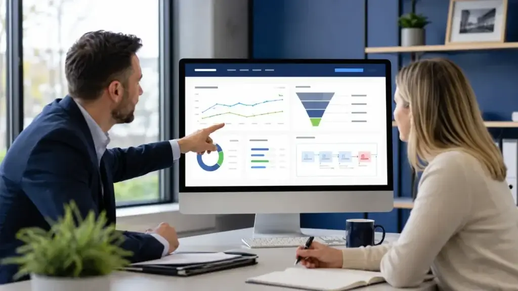 professional marketing consultant and an Oakville small business owner reviewing a website conversion audit