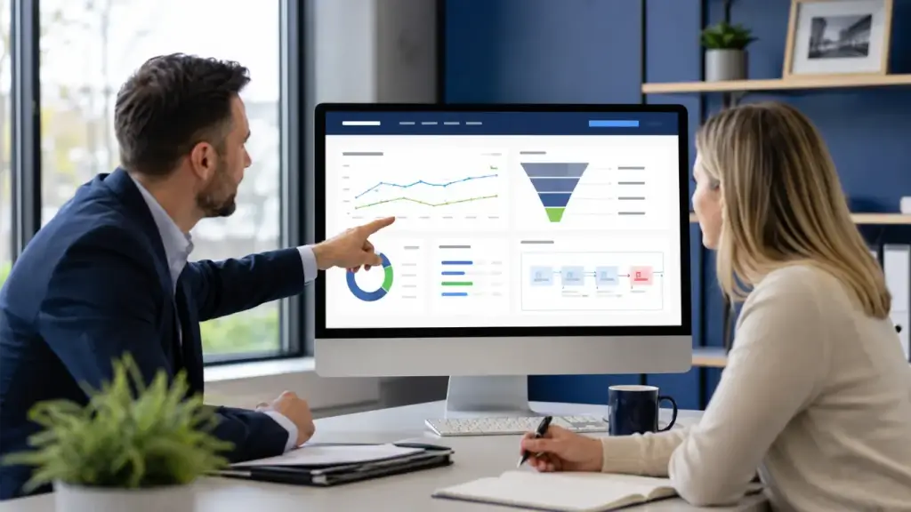 professional marketing consultant and an Oakville small business owner reviewing a website conversion audit