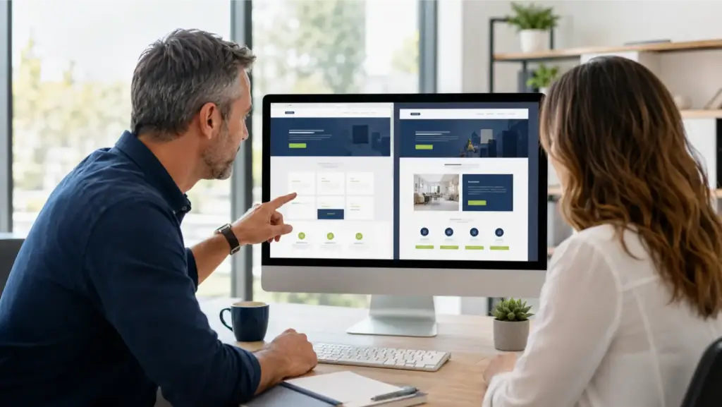 Oakville business owner comparing improvements to an existing website with a complete website redesign